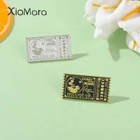 wholesale ticket to moon enamel pins black white trip stamps brooches accessories clothes backpack pin badge jewelry gift women
