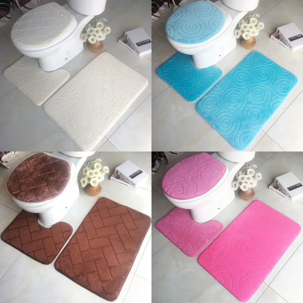 

Bathroom Mat Three-Piece Flannel Absorbent Non-Slip Bathtub Mat Carpet Mats