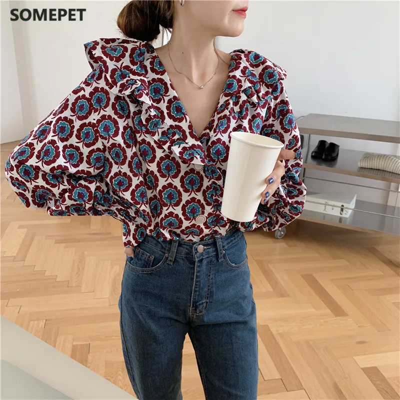 

Autumn High Quality Elegance Long Sleeves Stylish Blouse Chic Slim Gentle Sweet Ruffle Collar Women Shirts