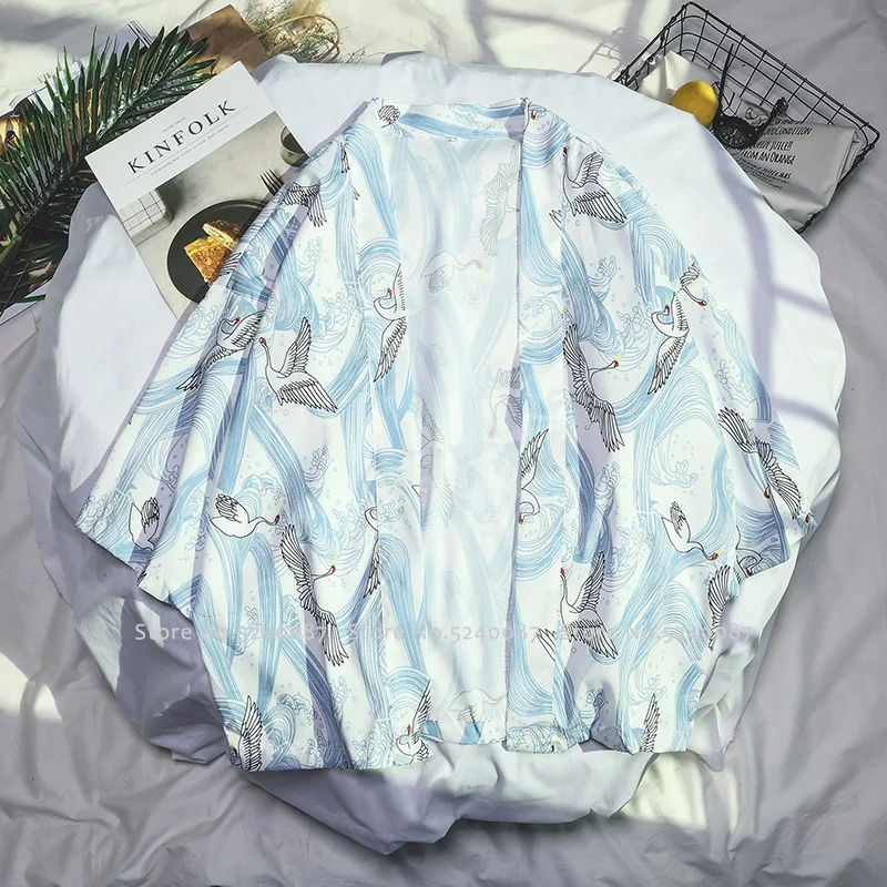 Japanese Style Kimono Cardigan Men Chinese Traditional Dragon Print Robe Samurai Yukata Loose Blouse Haori Coat Asian Streetwear |