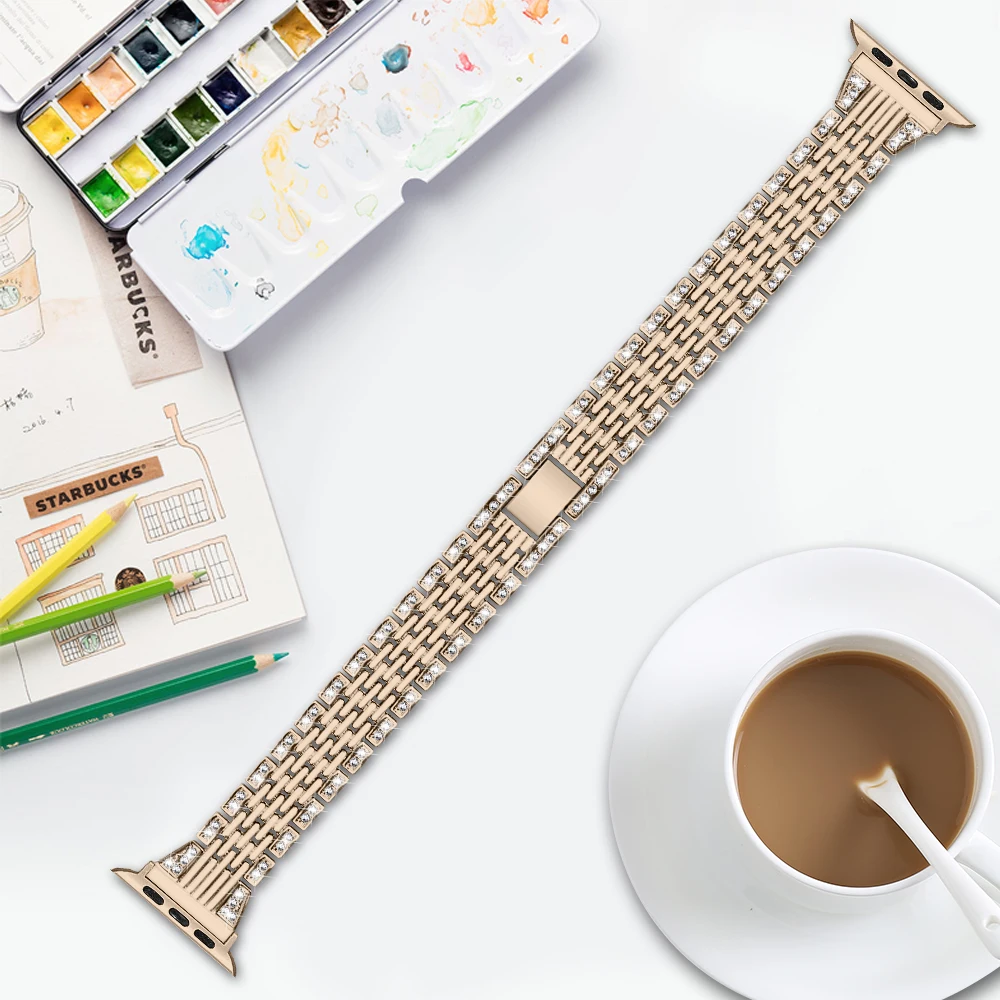 Женский бриллиантовый ремешок для Apple Watch 42 мм 38 мм браслет из нержавеющей стали ремешок для Apple Watch 4 40 мм 44 мм серия 5 3 2 1