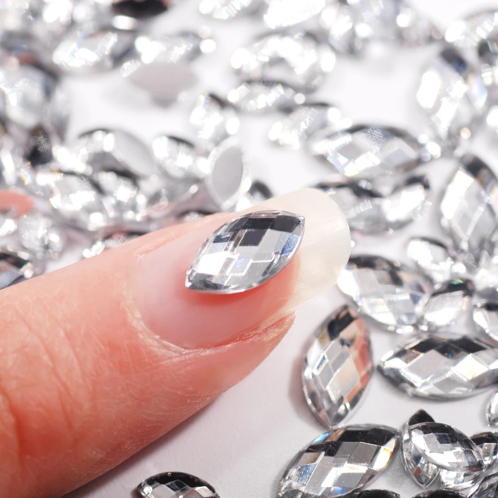 

3x6mm-7x15mm White Acrylic Crystal 5 Sizes Horse Eye Shape Glue on Rhinestone Crystal Nail Art Handicraft Decorations 100Pcs