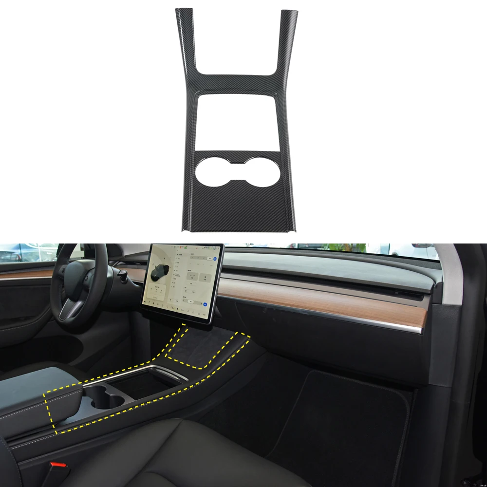 

Car Accessories for Tesla Model Y 2020 2021 ABS Carbon Fiber Grain Interior Front Water Cup Panel Cover Trim