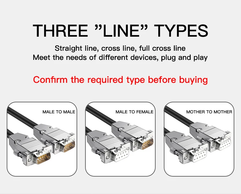 Полноразмерный поперечный кабель DB9 с металлическим корпусом линия из чистой