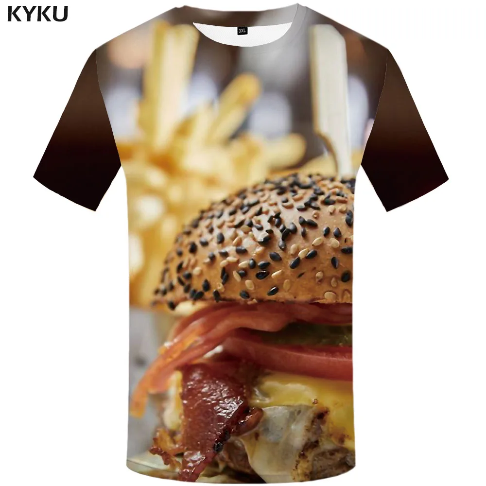 Футболка мужская с объемным рисунком гамбургера Повседневная рубашка принтом