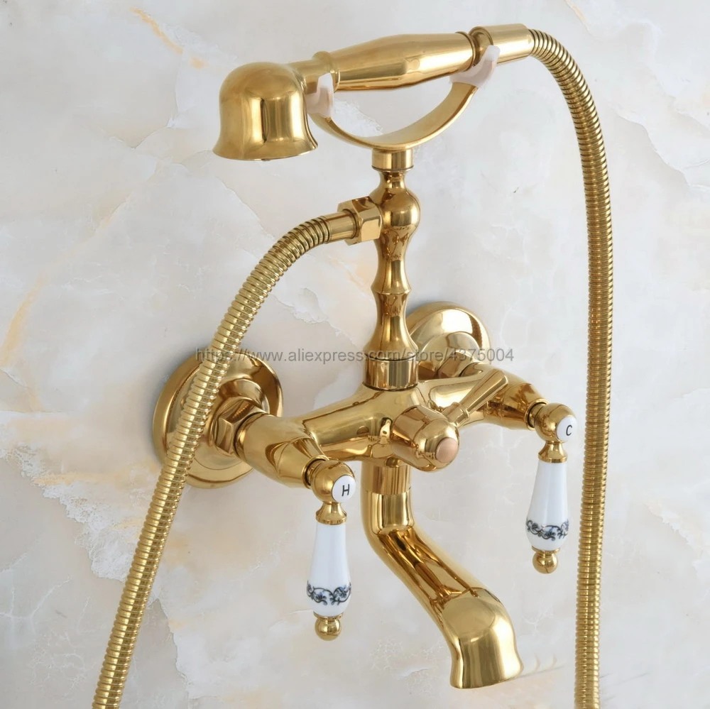 Роскошные Смесители для ванной комнаты золотой латунный Смеситель настенный