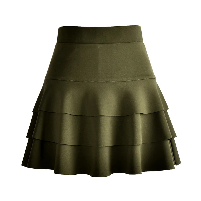 army green Magiray, мини-юбка размера плюс с высокой талией, 3 слоя, плиссированные юбки для женщин, лето, короткая, с подкладкой, Saia, трапециевидная Женская юбка C445 - Цвет: army green
