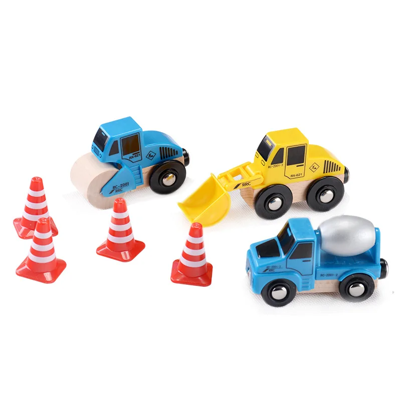 

Construction vehicle toy combination Wooden track electric train set wooden building block rail car toy children's toy car gift