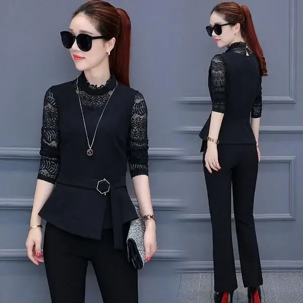 Комплект из 3 предметов женский брючный костюм Новая Осенняя Весна + кружевная