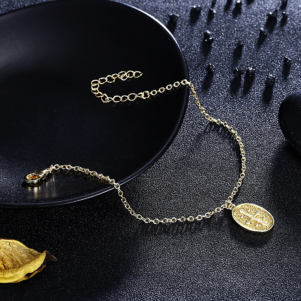 

LEKANI Gold Color Bracelet For Women Oval Shape Cross Charm Vogue Bracelets Prom Gift For Girlfriend Fashion Jewelry New Arrival