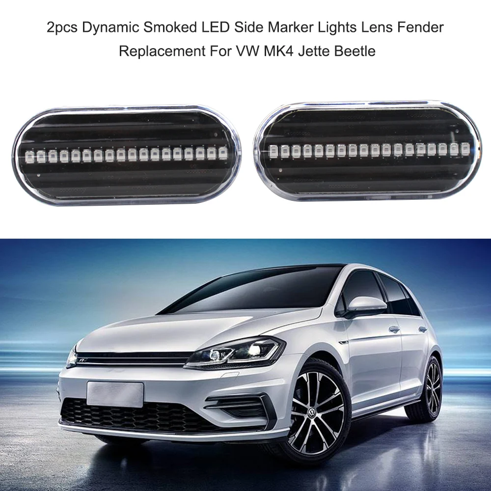 

2pcs Dynamic Smoked LED Side Marker Lights Lens Fender For VW MK4 Jette Car External Lights Warning Tail Light