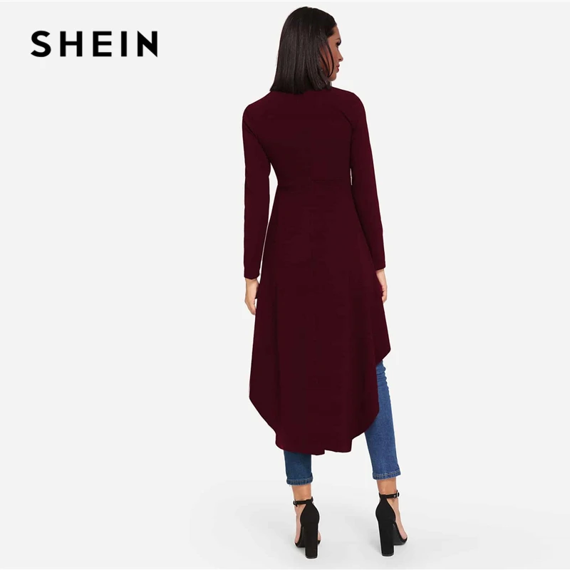 SHEIN Стильный Топ С Асимметричным Низом Черная Модная Блузка Со Стоячим Воротником И Длинными Рукавами