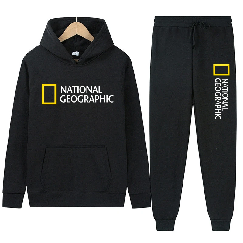 

Autumn and winter brand National Geographic magazine men's/women's sportswear hoodie + trousers street trend pullover sweatpants