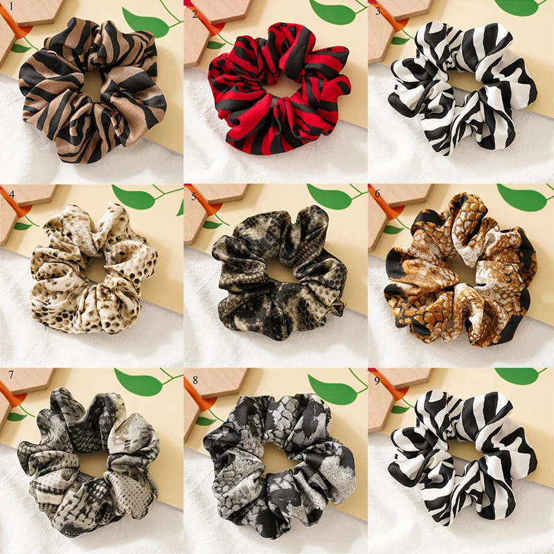 

2019 Zebra Snake Chain Printing Scrunchie Elastic Hair Bands Women Girls Ponytail Holder Hair Rope Ties Fashion Hair Accessories