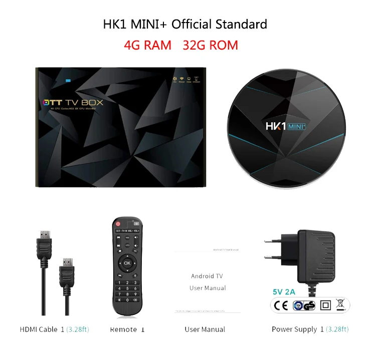 4G RAM 32G ROM Android 9,0 HK1 мини+ ТВ-приставка 2G 16G/4G 32G/4G 64G WiFi 2,4G/5G HDMI RK3318 четырехъядерный 3,0 USB AV RJ45 TF HK1 мини-ПК - Цвет: 4G RAM 32G ROM