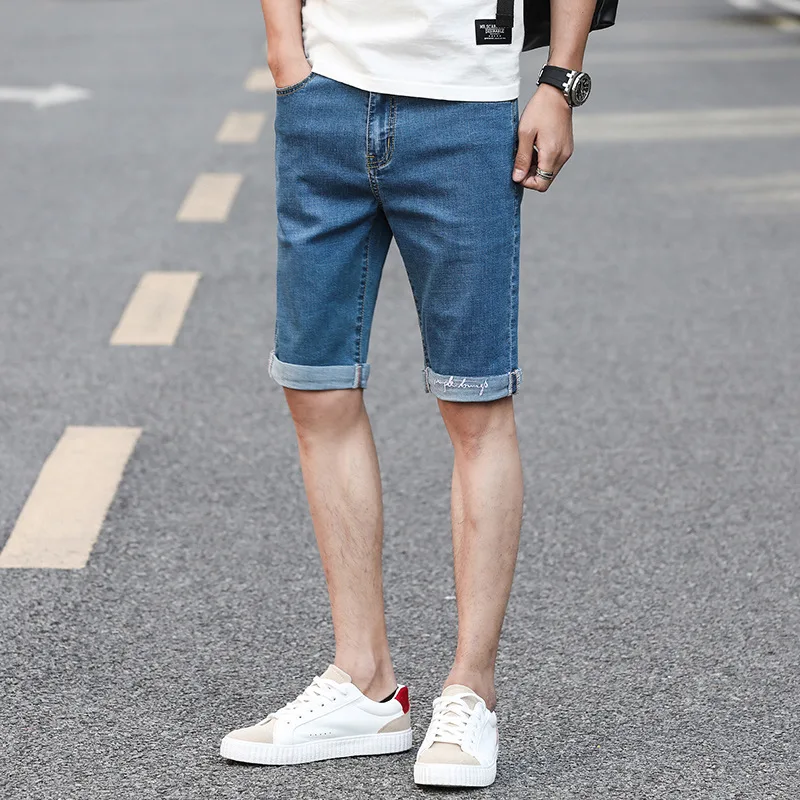 Модные свободные мужские джинсовые шорты размера плюс повседневные однотонные