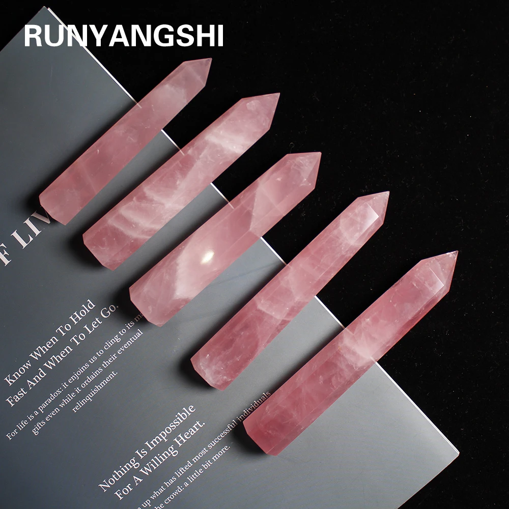 Runyangshi 1 шт. натуральный розовый кварц Хрустальная точка Розовая Колонка ручная
