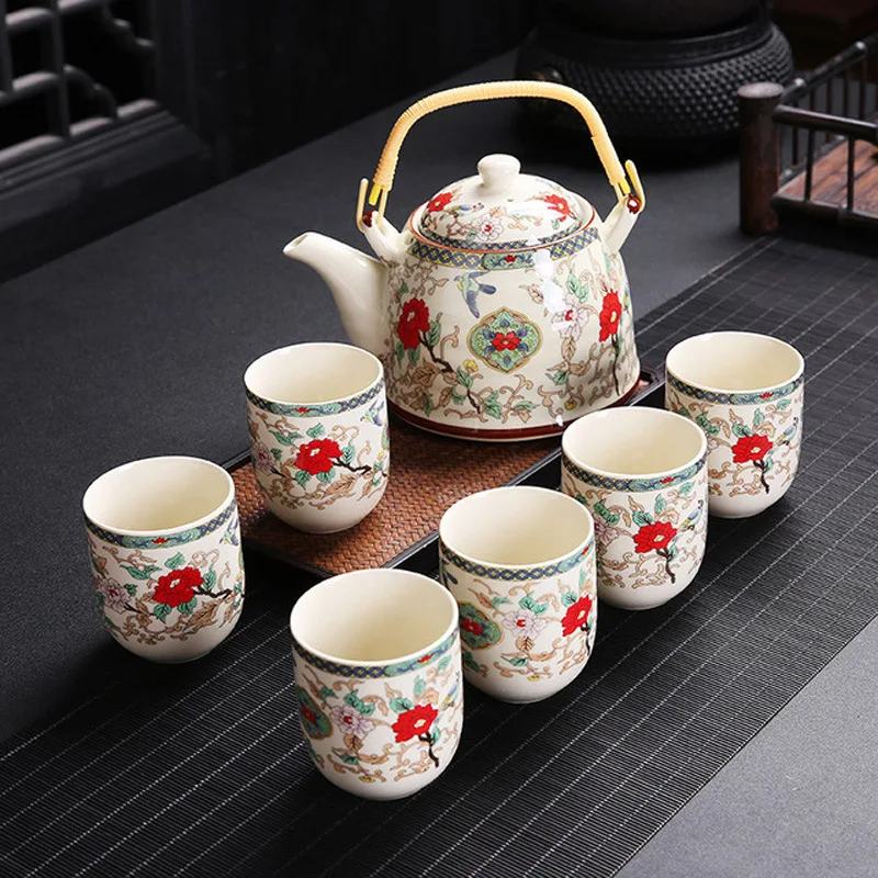 

Exquisite Ceramic Teapot Kettles Tea Cup Office Porcelain Chinese Tea Set Creative 7piece Tetera Japonesa Home Decoration BE50TT
