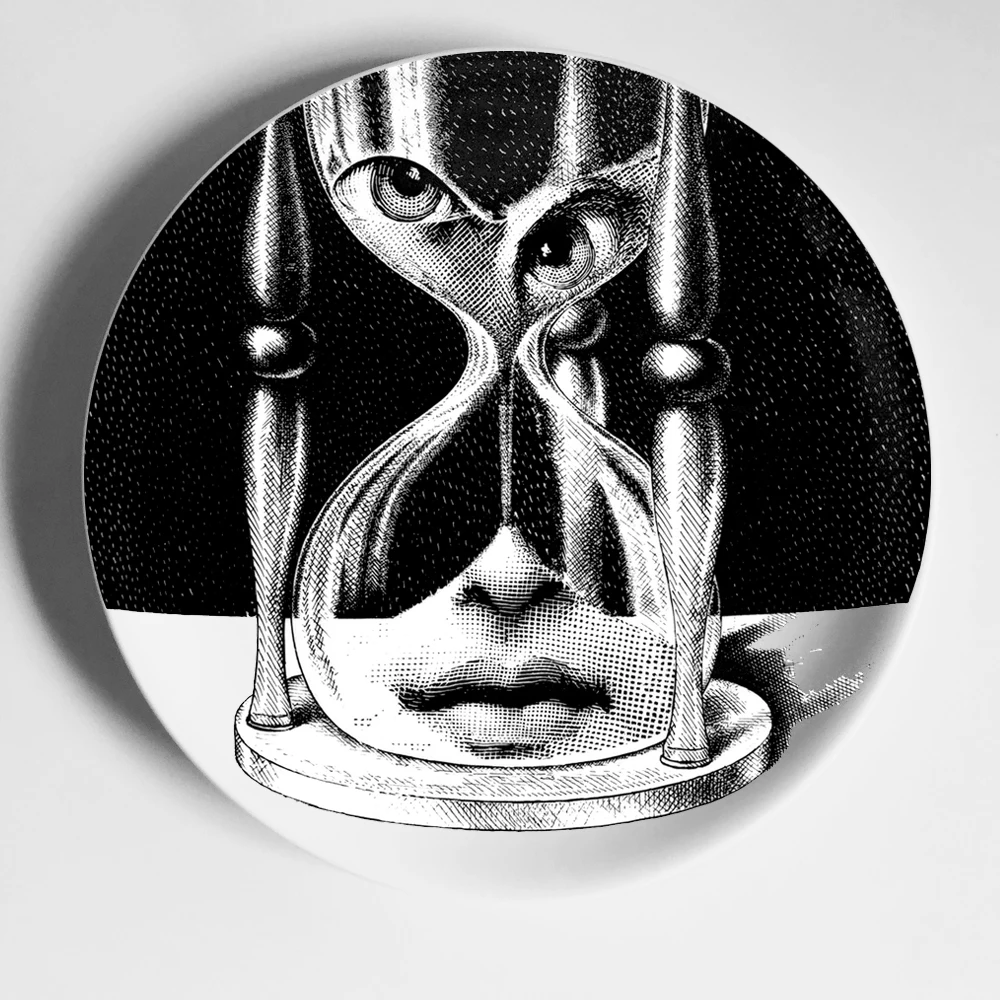 

black / white illustration board hanging dishes sample room / family / hotel decoration Cavalieri face ceramic crafts