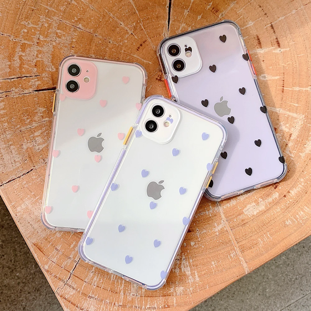 

Simple Heart Corner Bumpe Phone Case For iPhone 12 Mini 11 Pro Max XR X XS Max 7 8 Plus Soft TPU Clear Back Case Gift