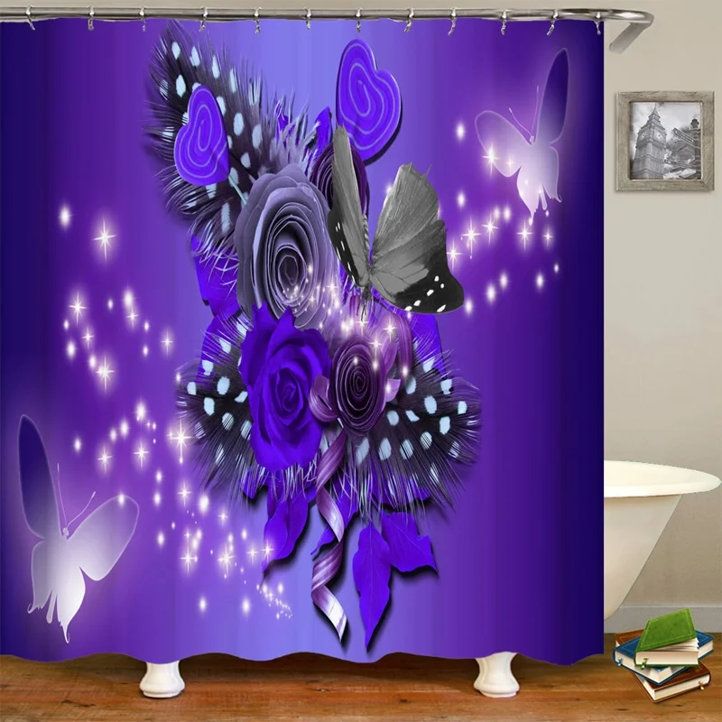 

Butterfly Bath Shower Curtain Polyester Waterproof Bathroom Curtain Carpet Rugs Set Non-slip Kitchen/Bath Mat Shower Curtain Set