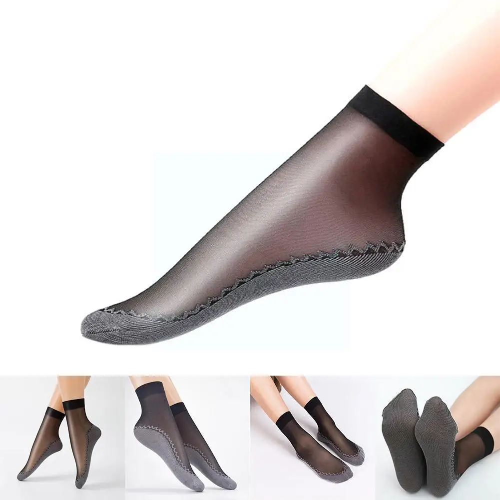 

10 Pairs 2021 Spring Summer Women Socks Female Casual Bottom Ladies Splice Socks Thin Silk Transparent Non-slip J3g1