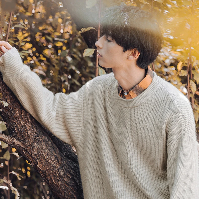 Свитер мужской вязаный с круглым вырезом на осень/зиму |