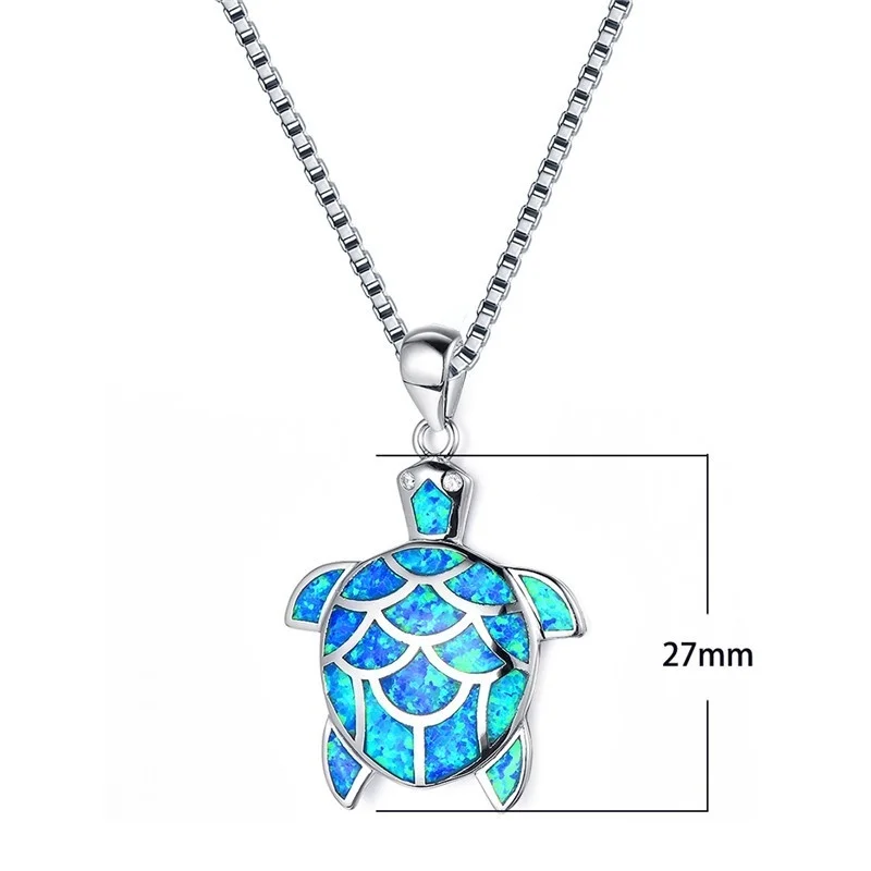 

FDLK Cute Long Chain Necklace Zinc Alloy Animal Jewelry Blue Fire Opal Cute Turtle Pendant Necklace For Women Gifts