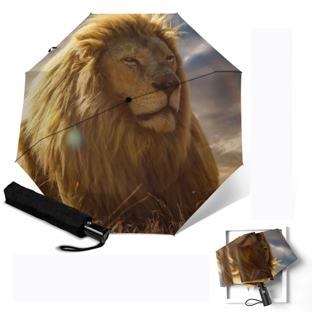 Креативный Зонт с принтом льва 3 Складной полностью автоматический зонт УФ