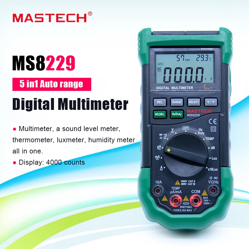 Цифровой Мультиметр MASTECH MS8229 Автоматический диапазон 5 в 1 с дисплеем подсветкой