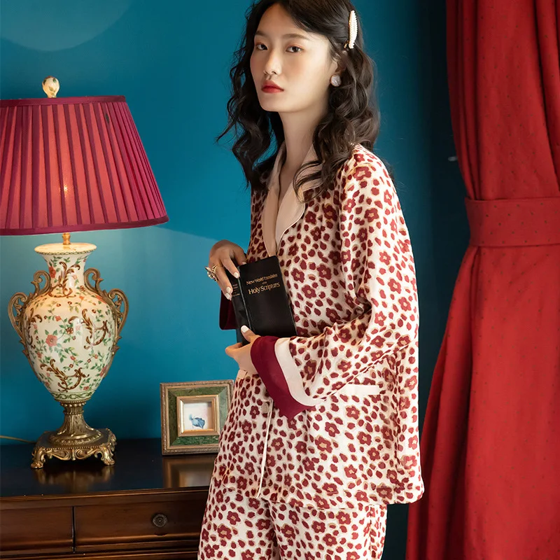 Long-sleeved Fashion Pajamas Set Spring Autumn Women's Loungewear Thin 2020 New Printed Loose Suit Two-piece