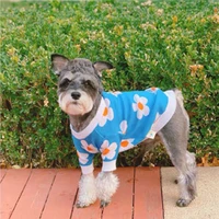 puppy clothes pet flower shape blue sweater autumn and winter new french bulldog clothes schnauzer corgi