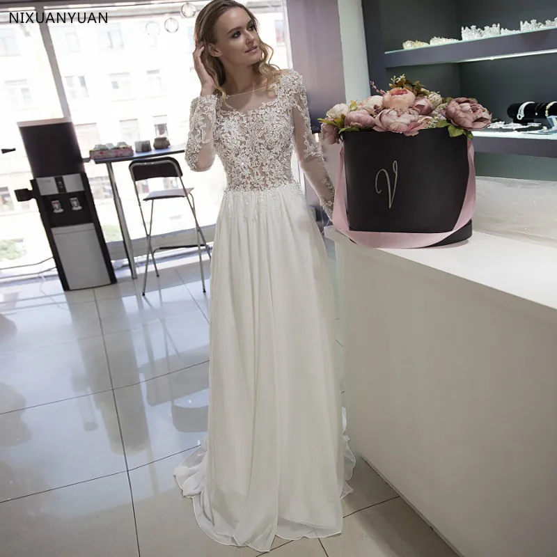 Vestido De Noiva 2021 свадебное платье es белые слоновая кость Длинные рукава Прозрачное