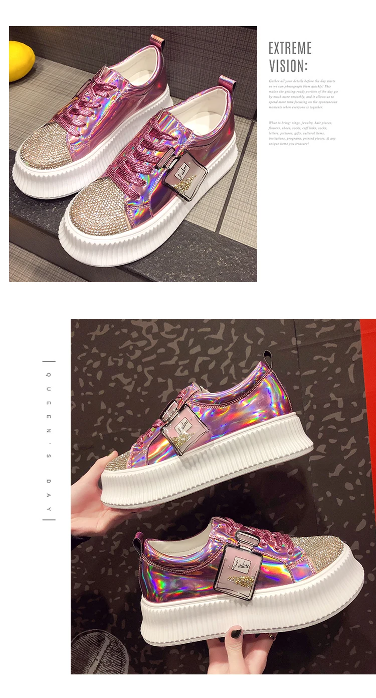 Brand Women Sneakers Slip on Fashion Platform Flats for Lady Spring Autumn Summer Slipony Rhinestone Blingbling Casual Shoes