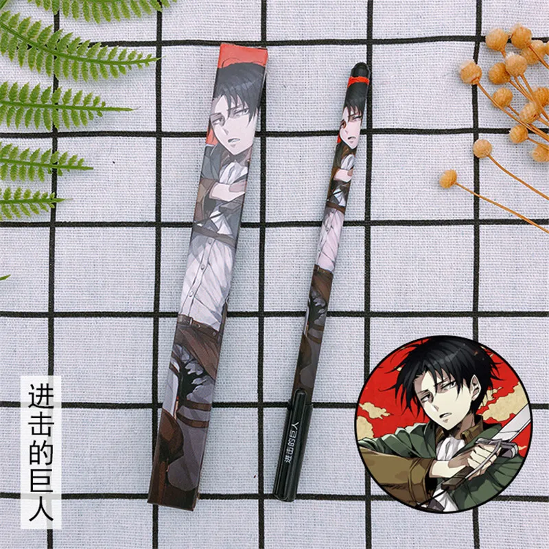 

20 sets/lot Anime Attack on Titan Gel pen Eren Jaeger Mikasa Ackerman Ballpoint Pen 0.5 Black refill Pens