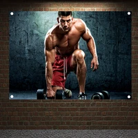 sexy fitness male god motivational workout posters exercise bodybuilding banners wall art flags canvas painting gym wall decor