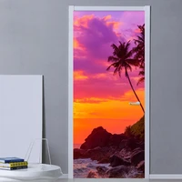 pvc self adhesive waterproof door sticker 3d beautiful sunrise seascape landscape wallpaper living room home decor door stickers