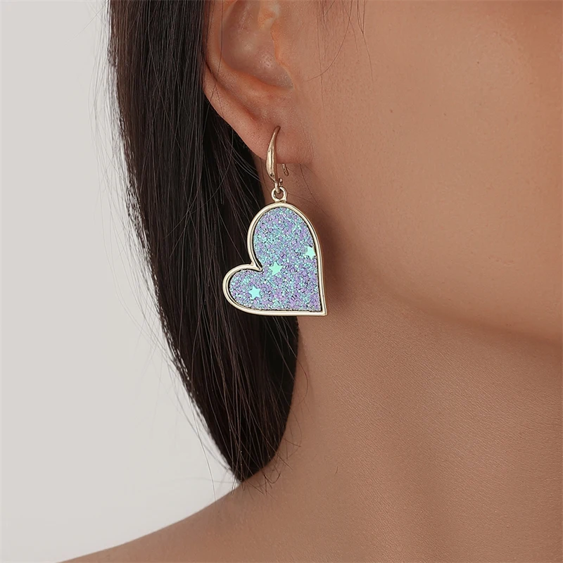 

WeSparking EMO Heart Purple Sequined Crystal Cluster Pendant Fish Hook Earrings For Women 2022 Year Trend Free Shipping