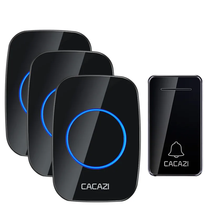 1 button 3 receiver CACAZI автономный беспроводной дверной звонок Водонепроницаемый без батареи США ЕС Великобритания AU штекер вызова дверной звонок 1 2 кнопки 1 2 приемника - Цвет: 1 button 3 receiver