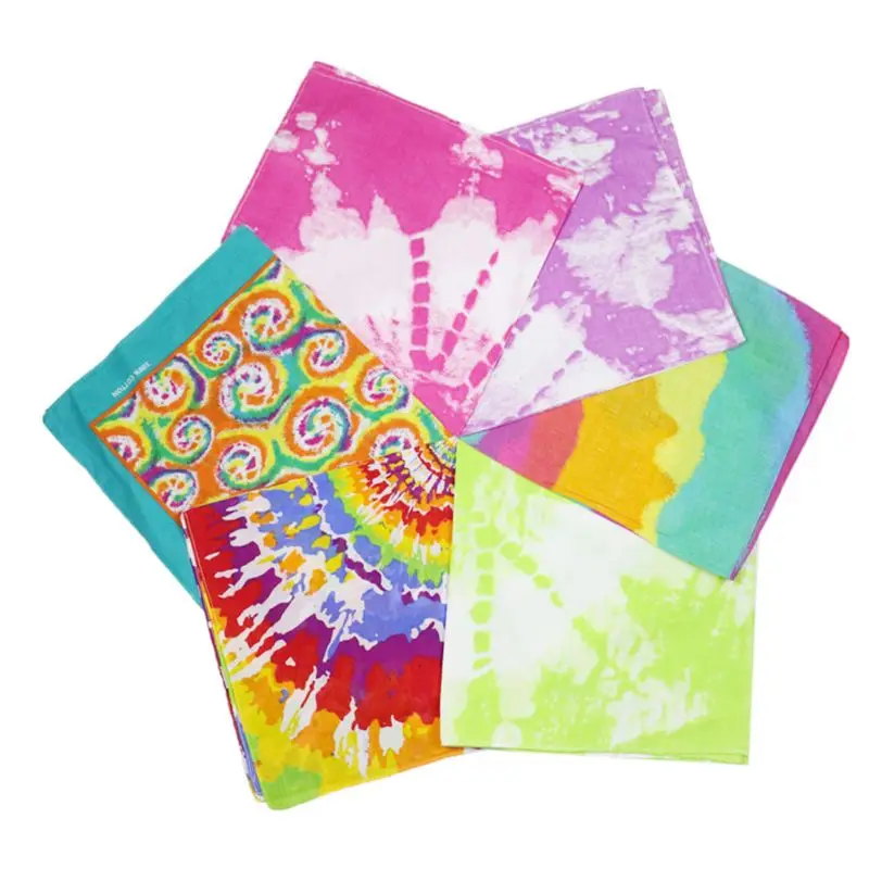Women Men Boho Tie-Dye Gradient Bandana Head Wrap Rainbow Colorful Swirl Print Square Scarf Hip Hop Street Punk Style Wristband |