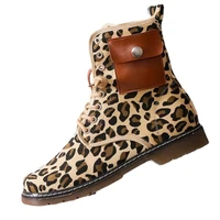 plus size 43 platform boot for women fashion leopard square heel zapatos de mujer lace up short tube square heel botas de mujer