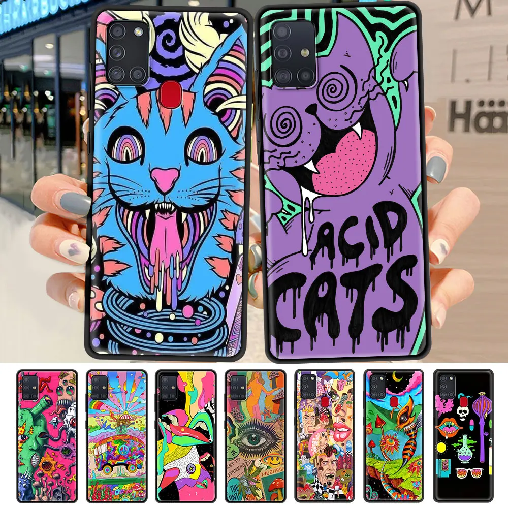 

Mobile Phone Case For Samsung Galaxy A51 A71 A12 A21s A31 A52 A32 5G A41 A02s Black Stylish Protect Cover Psychedelic Trippy Art
