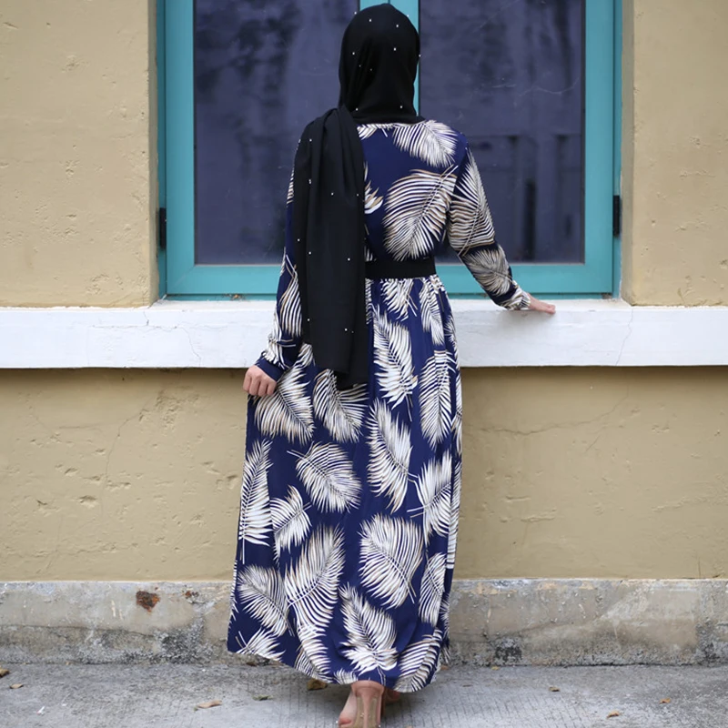 Женское длинное платье Siskakia трапеция с длинными рукавами и принтом перьев