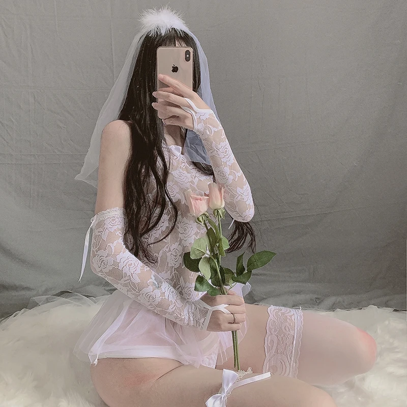 Белая свадебная форма костюм невесты для косплея сексуальное Сетчатое