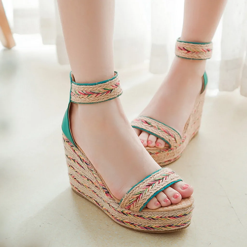 

Женские босоножки на танкетке; Коллекция 2020 года; Босоножки на платформе; Модные богемные пляжные босоножки на танкетке; Обувь для девочек; ...