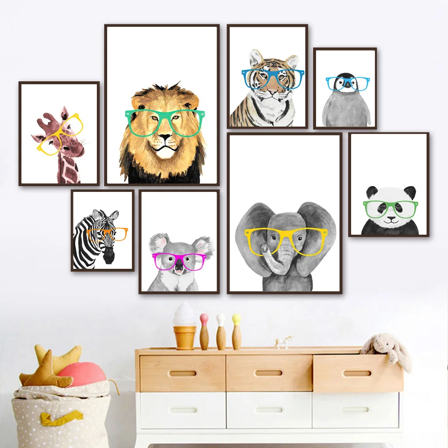 

Lion Tiger Elephant Giraffe Zebra Penguin Poster Safari Nursery Wall Art Prints Canvas Painting Decor Pictures Baby Kids Room