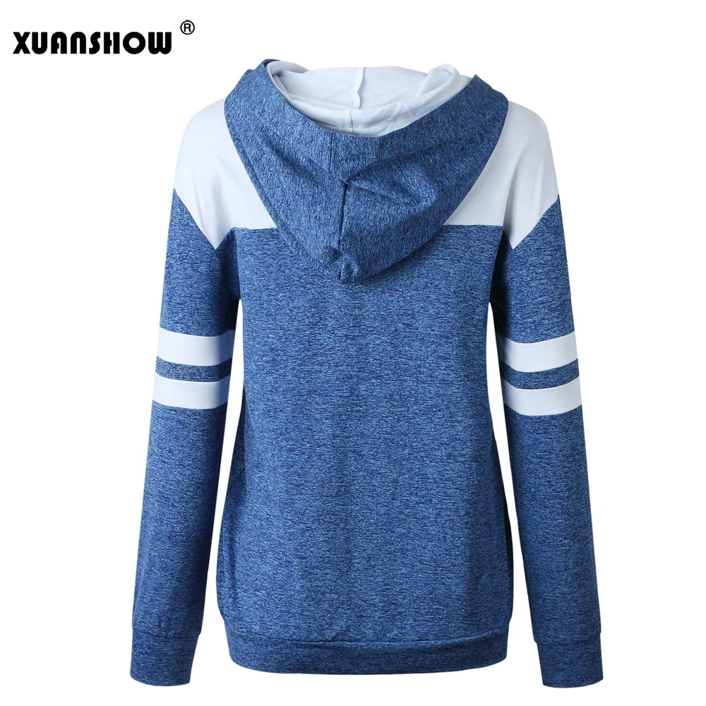 

XUANSHOW 2019 Fashion Women's Hoodies Long Sleeve Patchwork Hoody Sweatshirts Feamle Tops With Pockets Moletom