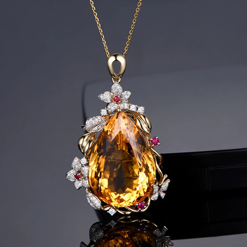 

Vintage Water Drop Gemstone Blue Purple Yellow Crystal Pendant Necklace For Women Zircon Diamonds Choker Wedding Jewelry