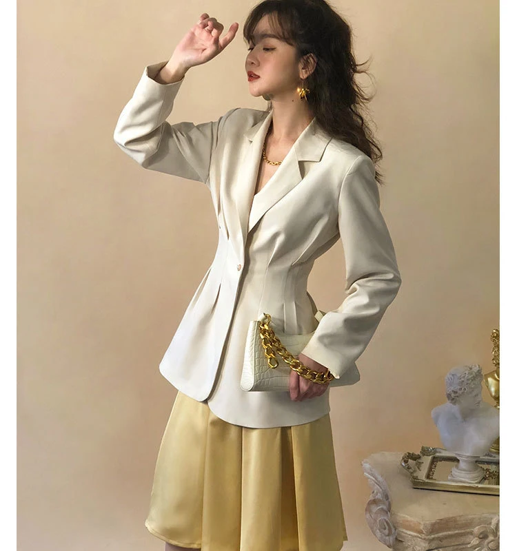 

2021 Women Spring Coat Turn Down Collar Blazer Feminino Slim Waist Vintage Ladies Coat Casaco Feminino Tops For Women Blazers