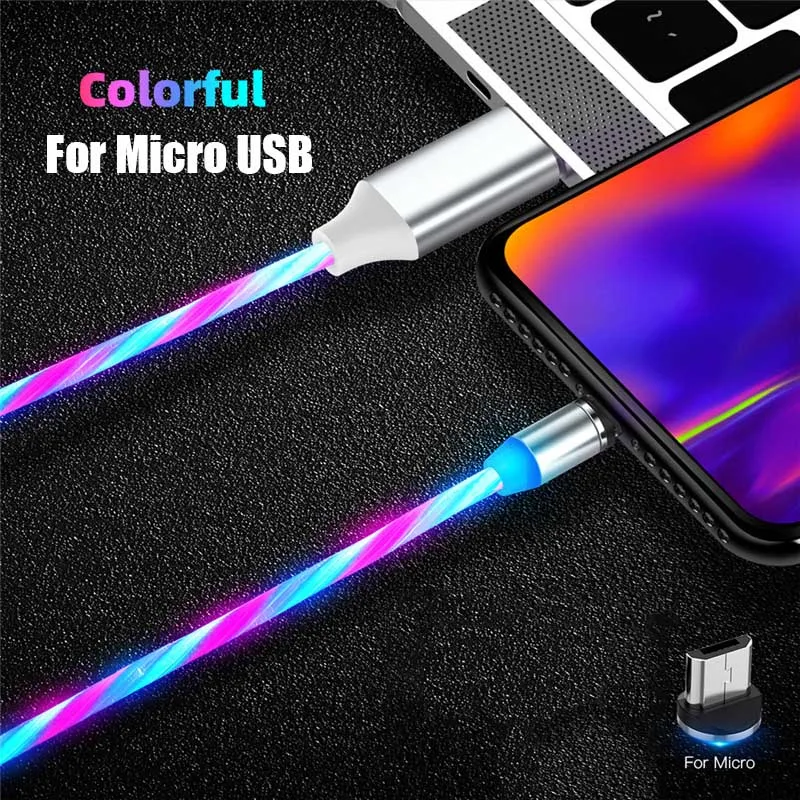 Магнитный светодиодный кабель для быстрой зарядки, магнитный кабель Micro usb type C, светодиодный шнур, зарядное устройство type-C для samsung S10 Hauwei - Цвет: for micro usb